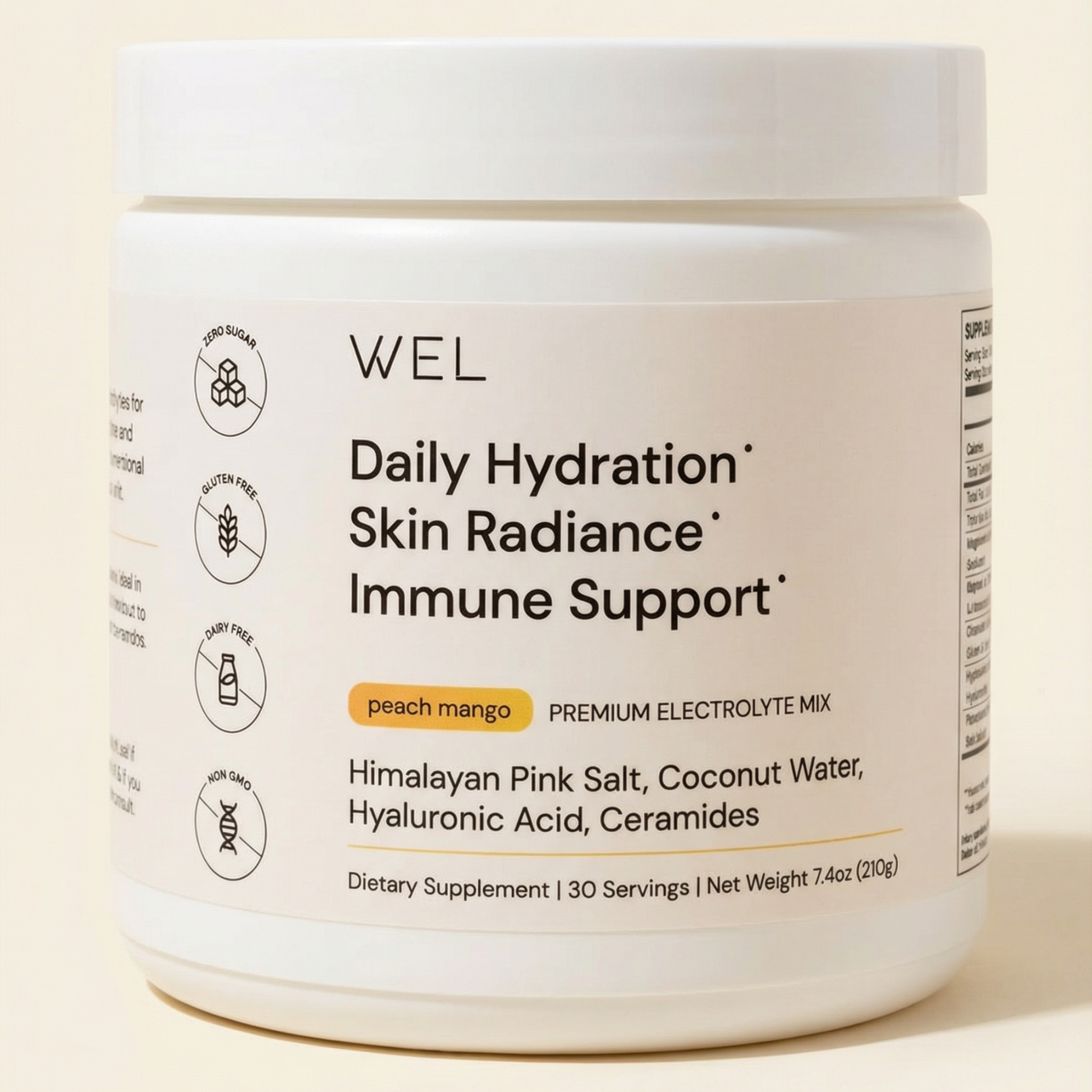 WEL Daily Hydration premium electrolyte mix container for skin and immune support
